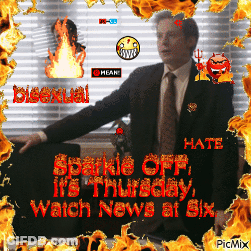 Man In Suit In Front Of Sparkie Off Sign GIF