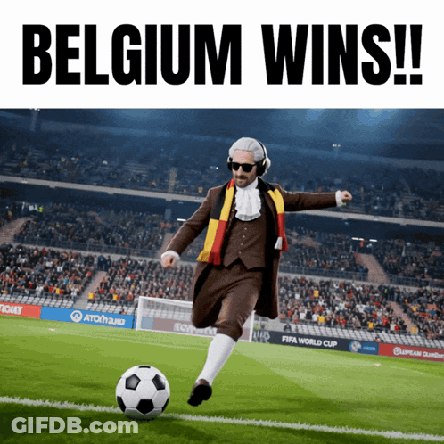 Man In Suit Kicking Soccer Ball Belgium Wins GIF
