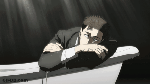 Man In Suit Laying In Bathtub Head On Arm GIF