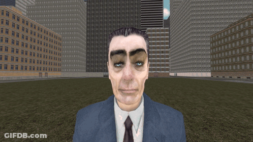 Man In Suit Making Funny Face In Front Of Tall Buildings GIF