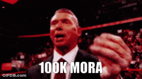 Man In Suit Making Funny Face Says 100K Mora GIF