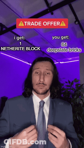 Man In Suit Making Trade Offer For Netherite Block GIF