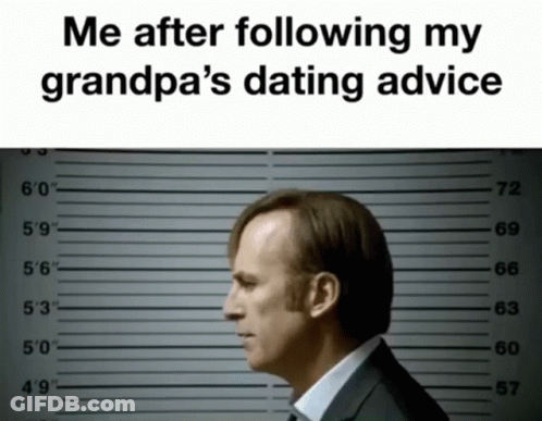 Man In Suit Mugshot After Following Grandpa's Dating Advice GIF