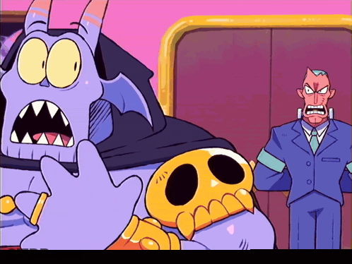 Man In Suit Next To Cartoon Monster GIF
