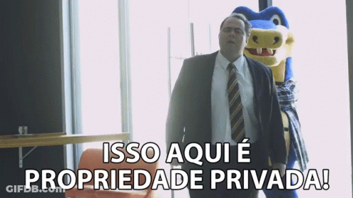Man In Suit Next To Mascot Says Isso Aqui E Propriedade Privada GIF