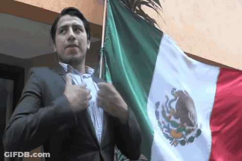 Man In Suit Next To Mexican Flag GIF