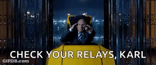 Man In Suit On Roller Coaster Saying Check Your Relays Karl GIF