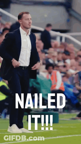 Man In Suit On Soccer Field Saying Nailed It GIF