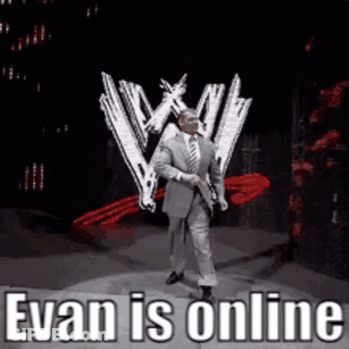 Man In Suit On Stage Says Evan Is Online GIF