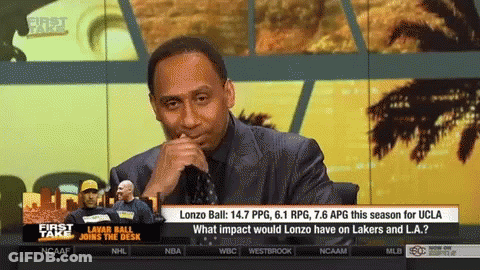Man In Suit On TV Saying Lonzo Ball Joins The Desk GIF