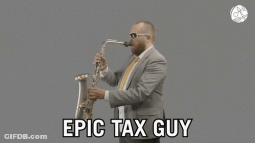 Man In Suit Playing Saxophone Saying Epic Tax Guy GIF