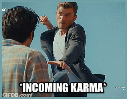 Man In Suit Pointing At Another Man Incoming Karma GIF