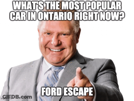 Man In Suit Pointing At Camera Asking What's The Most Popular Car In Ontario Right Now GIF
