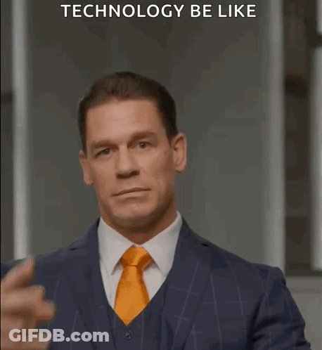 Man In Suit Pointing At Forehead Saying Technology Be Like GIF