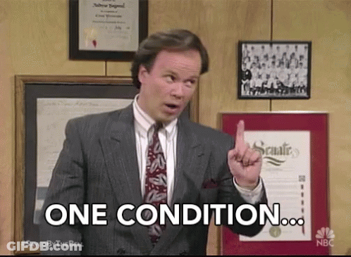 Man In Suit Pointing Up Saying One Condition GIF