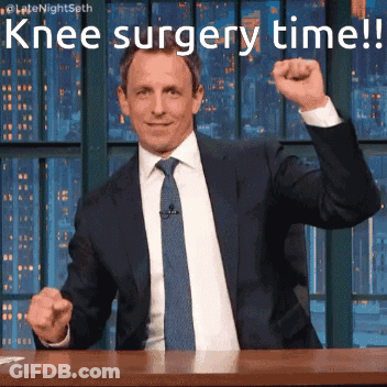 Man In Suit Pumping Fist Knee Surgery Time GIF