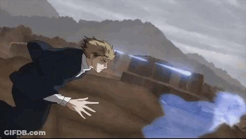 Man In Suit Reaching For Blue Object GIF