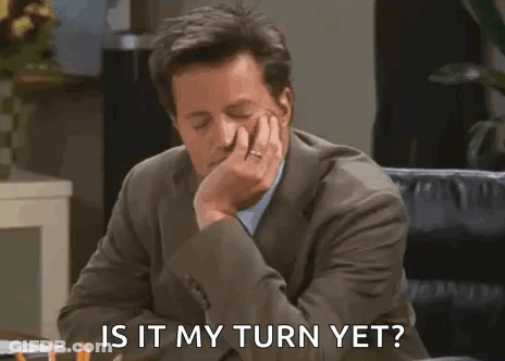 Man In Suit Resting Head Asking Is It My Turn Yet GIF