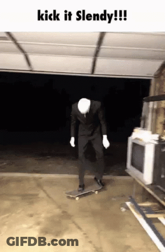 Man In Suit Riding Skateboard Kick It Slendy GIF