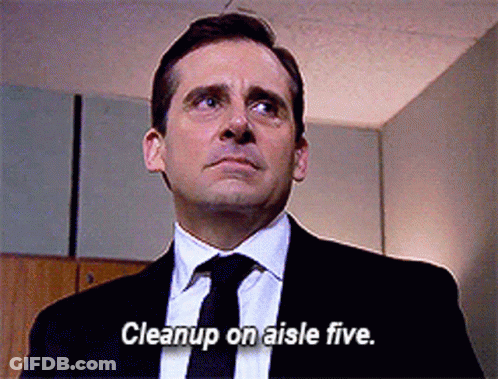Man In Suit Saying Cleanup On Aisle Five GIF