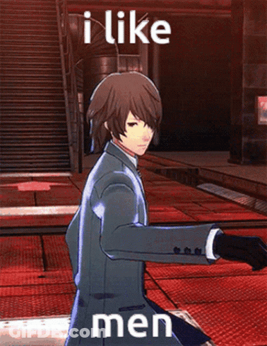 Man In Suit Saying I Like Men On Red Floor GIF