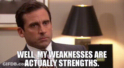 Man In Suit Saying My Weaknesses Are Actually Strengths GIF