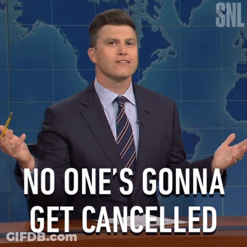 Man In Suit Saying No One's Gonna Get Cancelled GIF