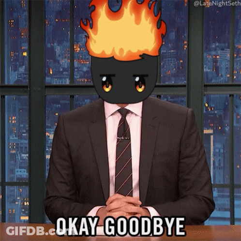 Man In Suit Saying Okay Goodbye Fire Head GIF