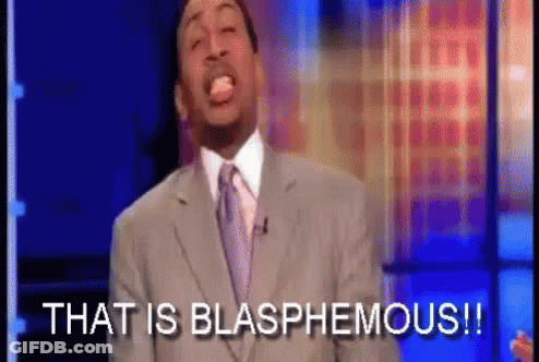 Man In Suit Saying That Is Blasphemous GIF