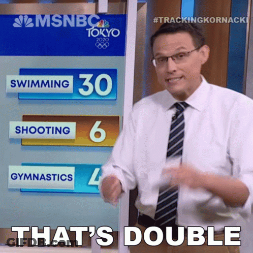Man In Suit Saying That's Double In Front Of NBC Tokyo Sign GIF