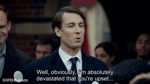 Man In Suit Saying Well Obviously I'm Absolutely Devastated GIF