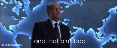 Man In Suit Says And That Ain't Bad In Front Of World Map GIF