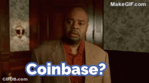 Man In Suit Says Coinbase In Blue GIF
