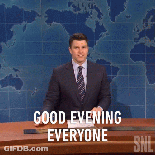 Man In Suit Says Good Evening Everyone On SNL GIF