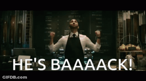 Man In Suit Says He's Back To Two Men GIF