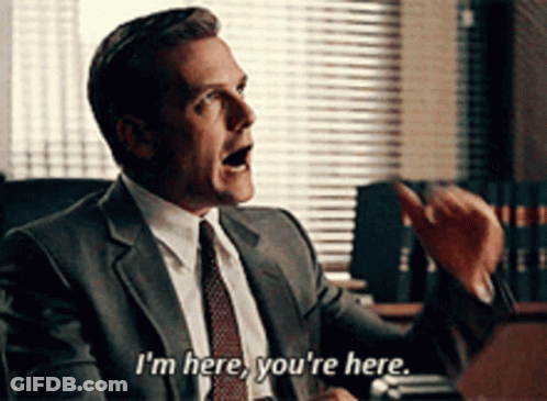 Man In Suit Says I'm Here You're Here GIF