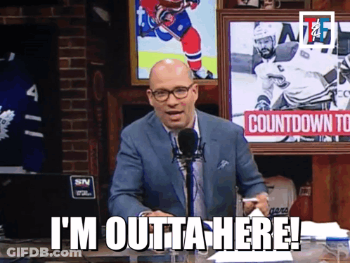 Man In Suit Says I'm Outta Here At Mic GIF
