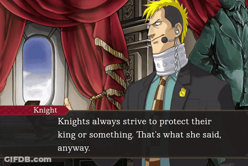 Man In Suit Says Knight Knights Always Strive To Protect Their King GIF