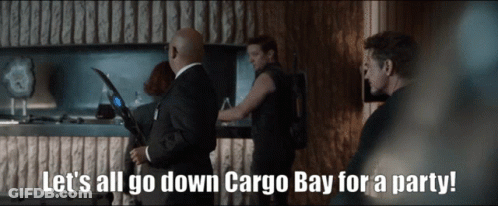 Man In Suit Says Let's All Go Down Cargo Bay GIF