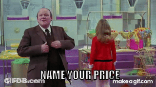 Man In Suit Says Name Your Price To Woman In Red Dress GIF