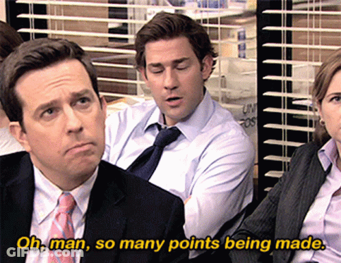 Man In Suit Says Oh Man So Many Points Being Made In Yellow Letters GIF