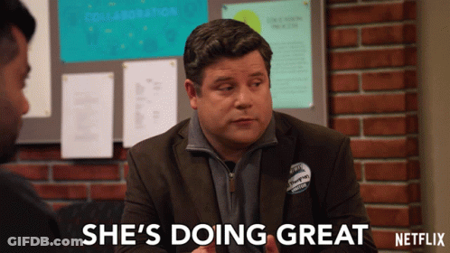 Man In Suit Says She's Doing Great Netflix Ad GIF