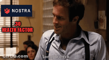 Man In Suit Says Son Of A Bitch In Front Of Nostra Logo GIF