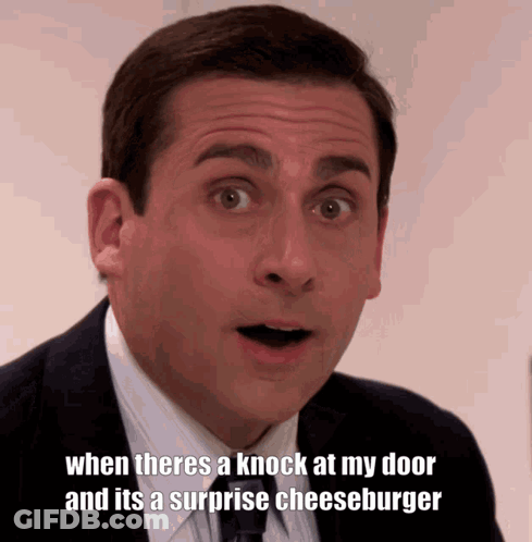 Man In Suit Says Surprise Cheeseburger At Door GIF