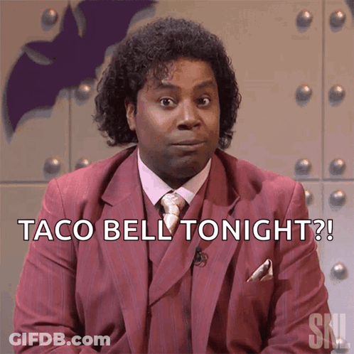 Man In Suit Says Taco Bell Tonight On Screen GIF