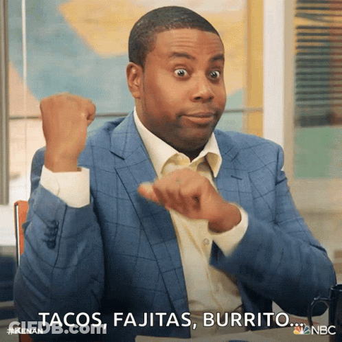 Man In Suit Says Tacos Fajitas Burrito GIF