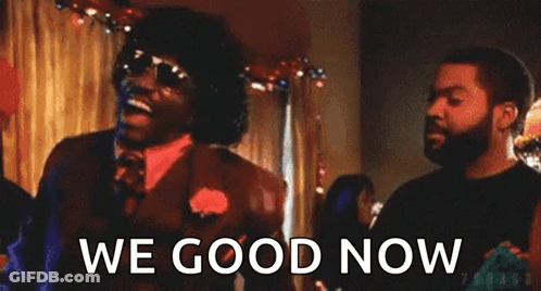 Man In Suit Says We Good Now To Man In Black Shirt GIF
