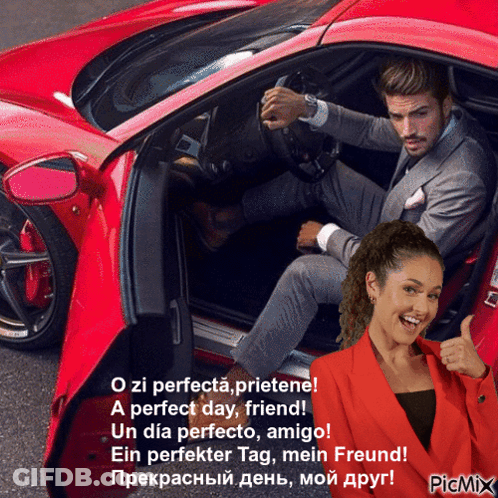 Man In Suit Sitting In Red Car GIF