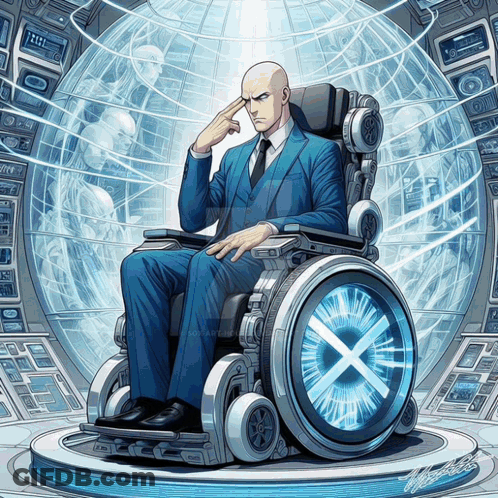 Man In Suit Sitting In Wheelchair With X On Wheel GIF