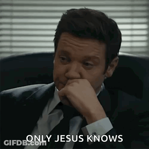 Man In Suit Sitting With Hand On Chin Only Jesus Knows GIF